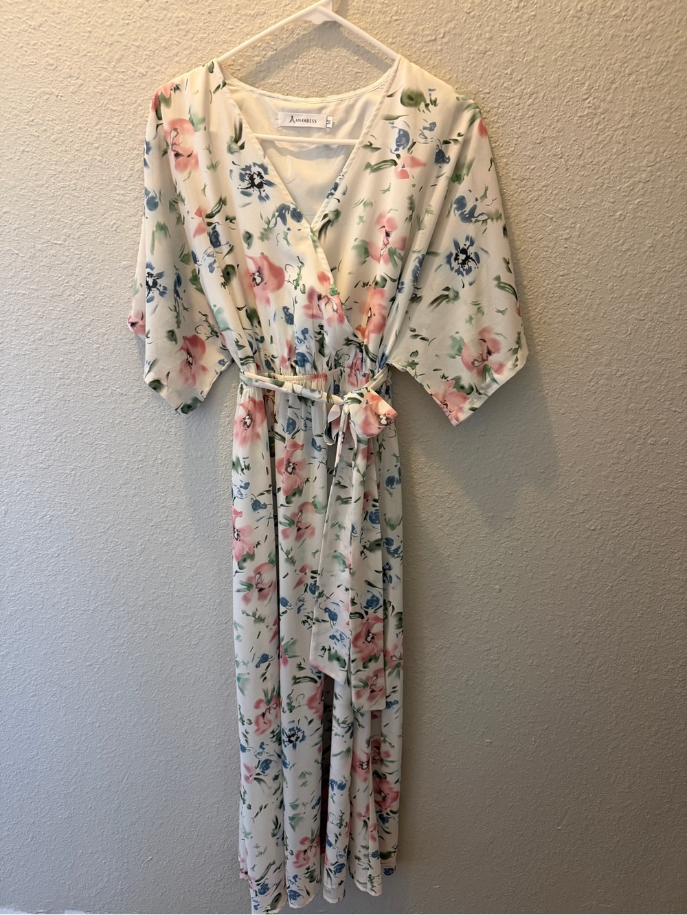 ANRABESS Floral Maxi Dress with Pink & Blue Blooms